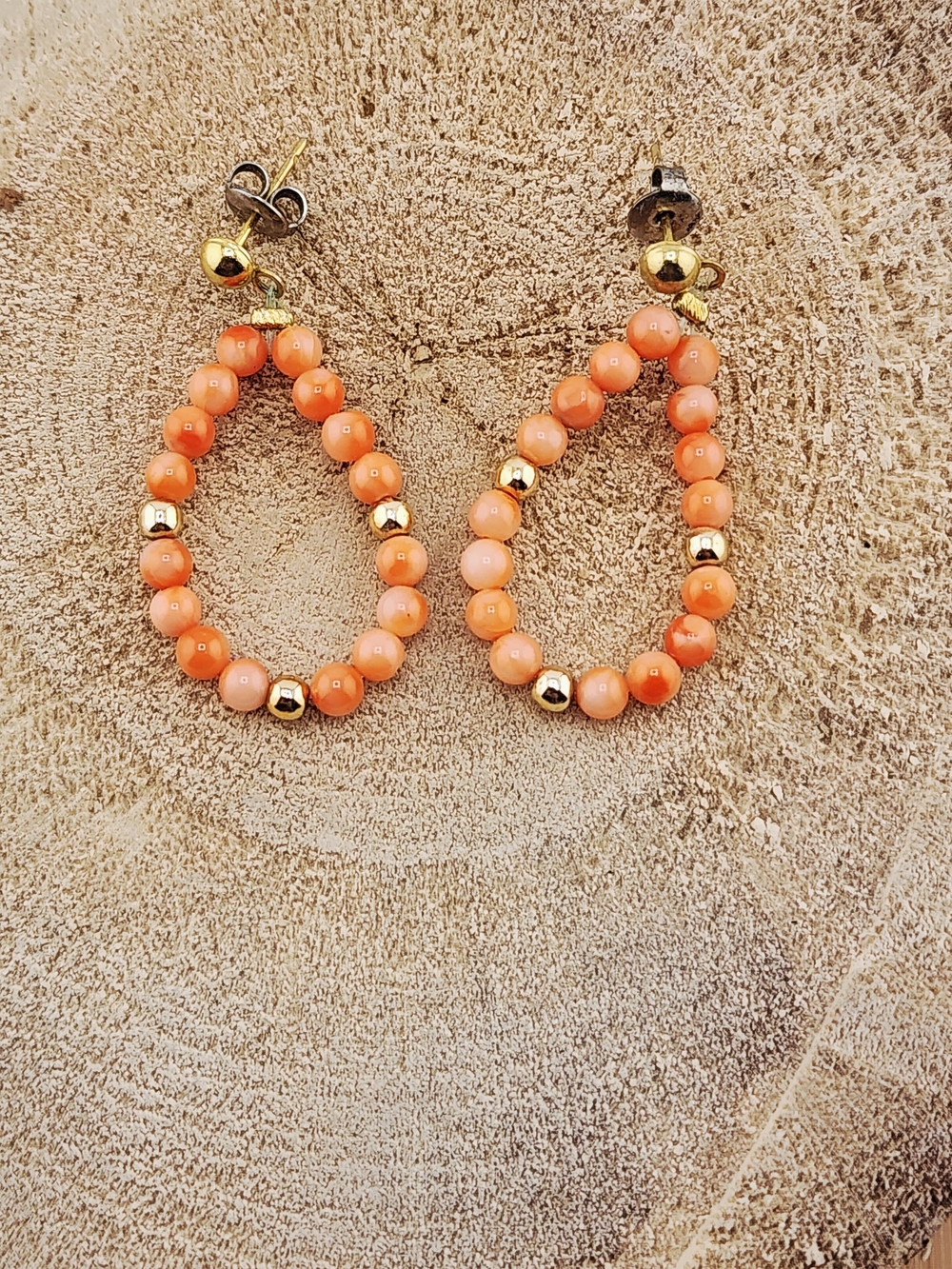 Gold Accent Coral Beaded Teardrop Earrings - Women Jewelry E090326-2